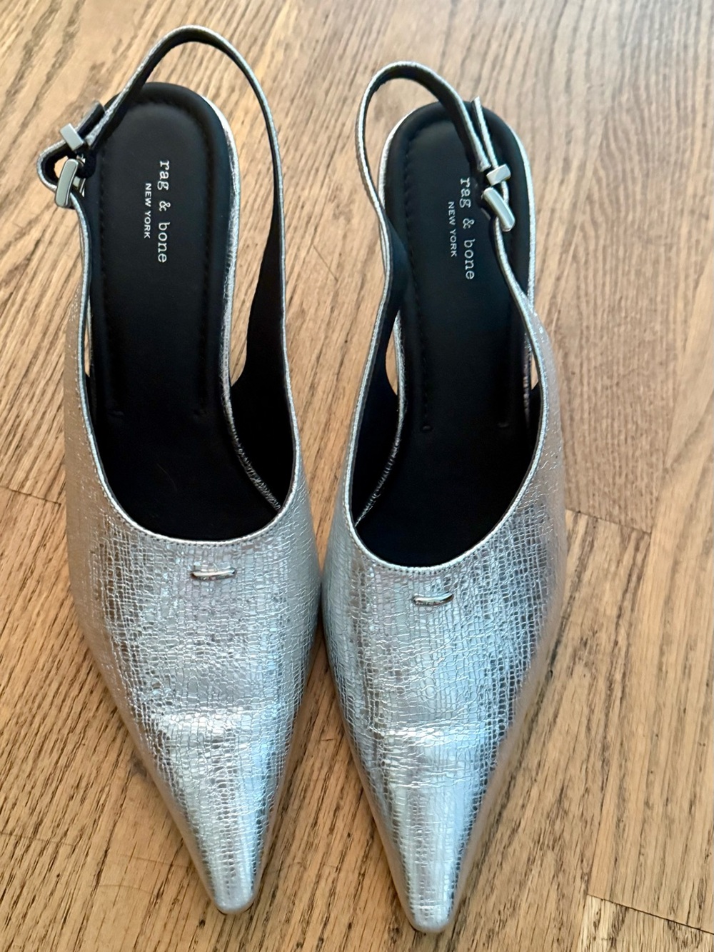 rag & bone Metallic Silver Pointed Toe Slingback Pumps Size 40
